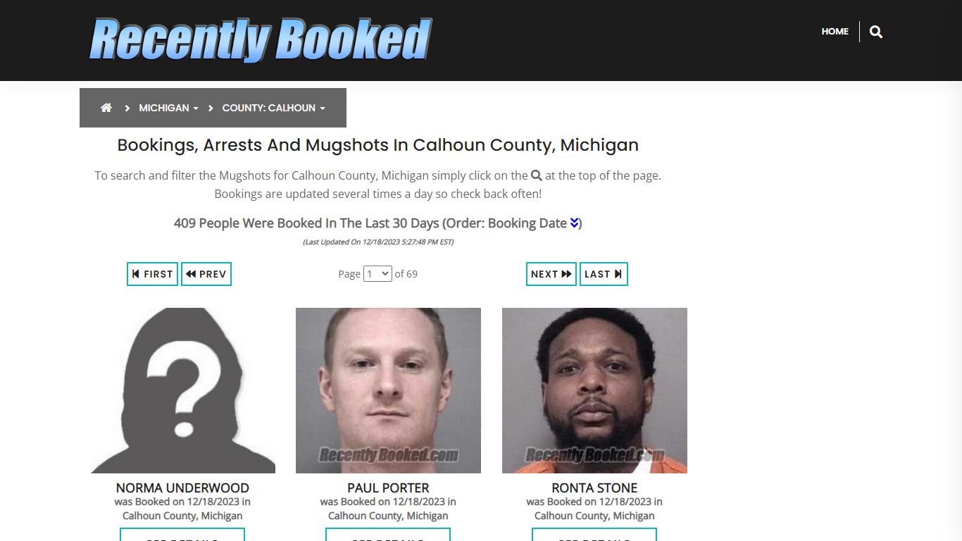 Bookings, Arrests and Mugshots in Calhoun County, Michigan